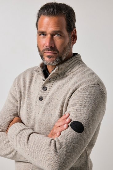 JP1880 851436 Maglione in maglia con collo a bottoni Marrone noce TALL - TALL felpe - Felpe TALL per uomo alto