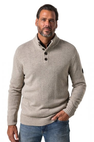 JP1880 851436 Maglione in maglia con collo a bottoni Marrone noce TALL - TALL felpe - Felpe TALL per uomo alto