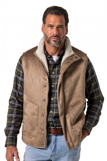 JP1880 851516 Gilet effetto camoscio con fodera teddy Beige - Giubbotti - Giubbotti Uomo Taglie Forti