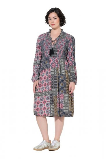 Ulla Popken 851546 Abito midi fantasia Giallo senape - Vestiti midi - Abiti midi taglie comode