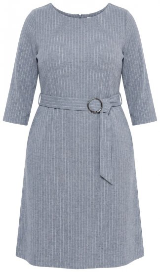 Ulla Popken 851666 Abito midi a righe con maniche a 3/4 Grigio melange - Vestiti midi - Abiti midi taglie comode