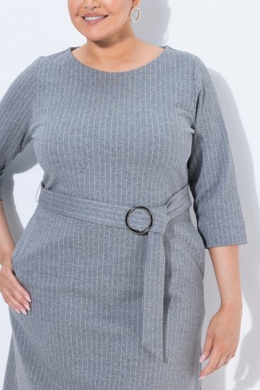 Ulla Popken 851666 Abito midi a righe con maniche a 3/4 Grigio melange - Vestiti midi - Abiti midi taglie comode