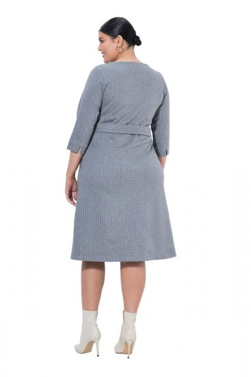 Ulla Popken 851666 Abito midi a righe con maniche a 3/4 Grigio melange - Vestiti midi - Abiti midi taglie comode