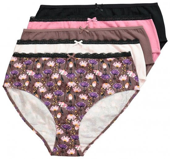 Ulla Popken 851711 Slip a fiori confezione da 5 Marrone - Slip - 