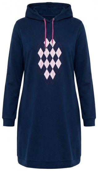 Ulla Popken 851749 Abito da casa a quadri con cappuccio Blu scuro - Pigiami/Loungewear - 