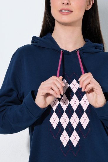 Ulla Popken 851749 Abito da casa a quadri con cappuccio Blu scuro - Pigiami/Loungewear - 
