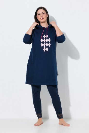 Ulla Popken 851749 Abito da casa a quadri con cappuccio Blu scuro - Pigiami/Loungewear - 