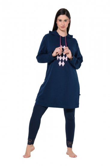 Ulla Popken 851749 Abito da casa a quadri con cappuccio Blu scuro - Pigiami/Loungewear - 