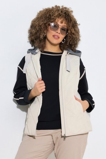 Ulla Popken 851781 Gilet trapuntato con cappuccio Bianco panna - Gilet - 