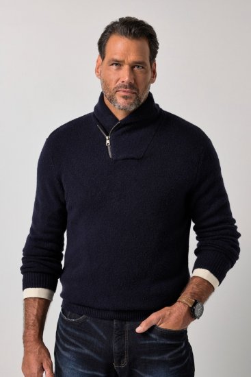 JP1880 851795 Maglione in maglia con collo a scialle Blu scuro TALL - TALL felpe - Felpe TALL per uomo alto