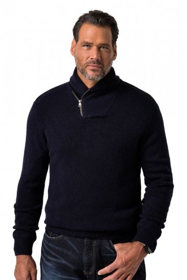 JP1880 851795 Maglione in maglia con collo a scialle Blu scuro TALL - TALL felpe - Felpe TALL per uomo alto