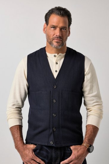JP1880 851800 Gilet in tweed spigato Blu scuro - Abiti - Abiti da Uomo Taglie Forti