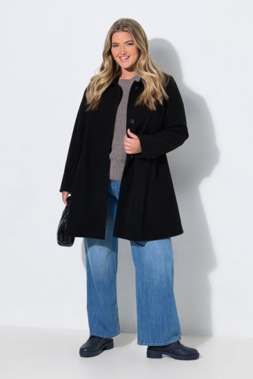 Ulla Popken 851827 Cappotto svasato effetto lana Nero - Cappotti - Cappotti taglie forti da donna