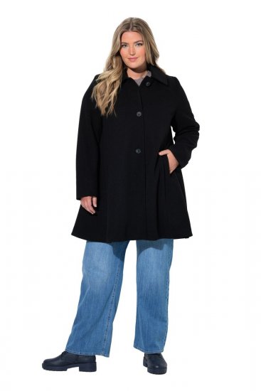Ulla Popken 851827 Cappotto svasato effetto lana Nero - Cappotti - Cappotti taglie forti da donna