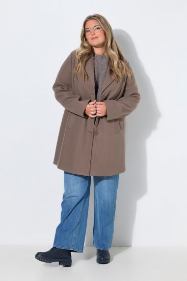 Ulla Popken 851829 Cappotto in lana ad A con revers Marrone chiaro - Cappotti - Cappotti taglie forti da donna