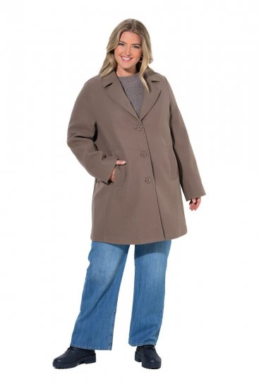 Ulla Popken 851829 Cappotto in lana ad A con revers Marrone chiaro - Cappotti - Cappotti taglie forti da donna