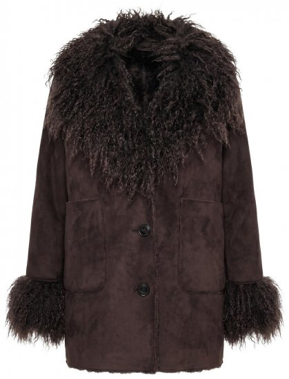 Ulla Popken 851853 Giacca effetto camoscio con collo in pelliccia sintetica Marrone - Giacche - Giacche taglie forti da donna