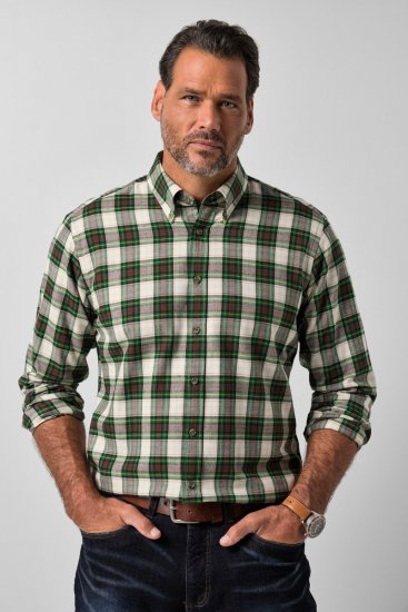 JP1880 851877 Camicia in flanella a quadri a maniche lunghe Verde scuro TALL - TALL camicie - Camicie TALL per uomo alto