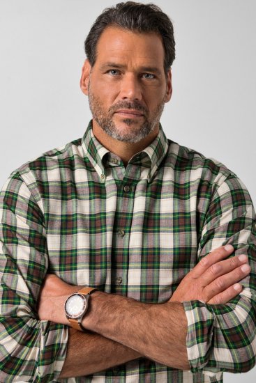 JP1880 851877 Camicia in flanella a quadri a maniche lunghe Verde scuro TALL - TALL camicie - Camicie TALL per uomo alto