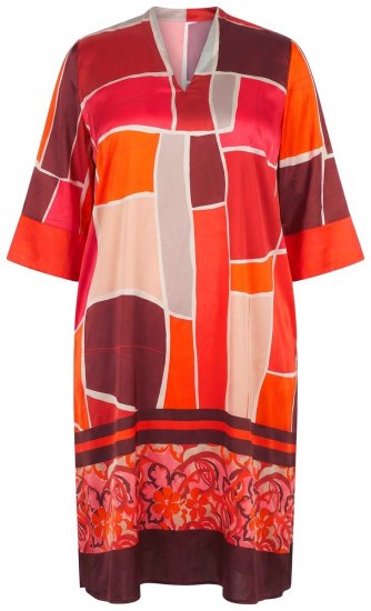 Ulla Popken 852024 Abito midi svasato con maniche a 3/4 Rosa - Vestiti midi - Abiti midi taglie comode