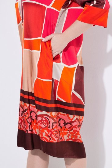 Ulla Popken 852024 Abito midi svasato con maniche a 3/4 Rosa - Vestiti midi - Abiti midi taglie comode