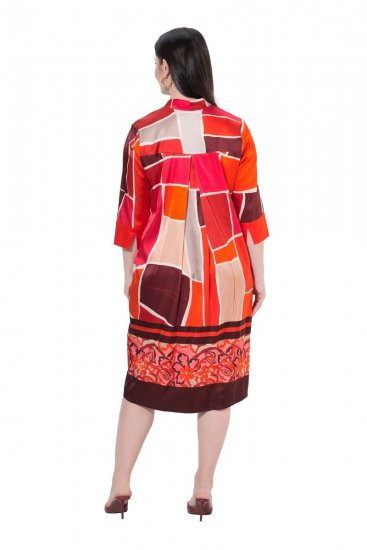 Ulla Popken 852024 Abito midi svasato con maniche a 3/4 Rosa - Vestiti midi - Abiti midi taglie comode