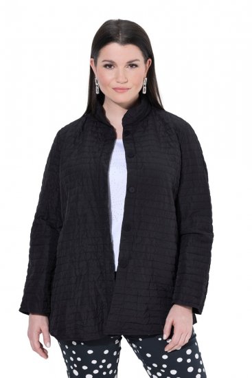 Ulla Popken 852076 Giacca in crêpe trapuntata con collo alto Nero - Giacche - Giacche taglie forti da donna