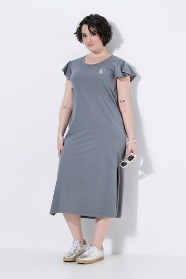 Ulla Popken 852218 Abito midi a maniche corte Grigio - Vestiti midi - Abiti midi taglie comode
