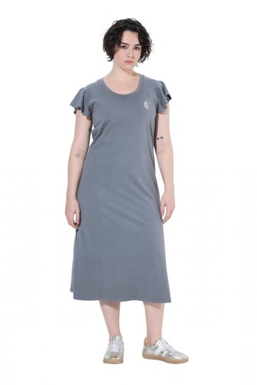 Ulla Popken 852218 Abito midi a maniche corte Grigio - Vestiti midi - Abiti midi taglie comode