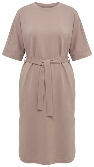 Ulla Popken 852288 Abito midi a maniche corte con cintura da annodare Marrone chiaro - Vestiti midi - Abiti midi taglie comode