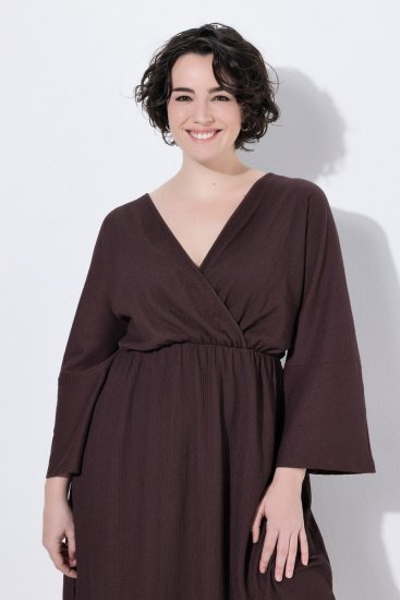 Ulla Popken 852307 Abito a portafoglio a maniche lunghe Marrone mogano - Vestiti midi - Abiti midi taglie comode