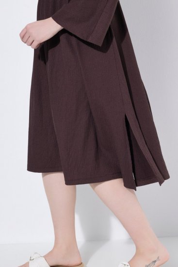 Ulla Popken 852307 Abito a portafoglio a maniche lunghe Marrone mogano - Vestiti midi - Abiti midi taglie comode