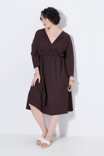 Ulla Popken 852307 Abito a portafoglio a maniche lunghe Marrone mogano - Vestiti midi - Abiti midi taglie comode