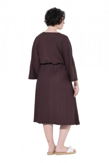 Ulla Popken 852307 Abito a portafoglio a maniche lunghe Marrone mogano - Vestiti midi - Abiti midi taglie comode