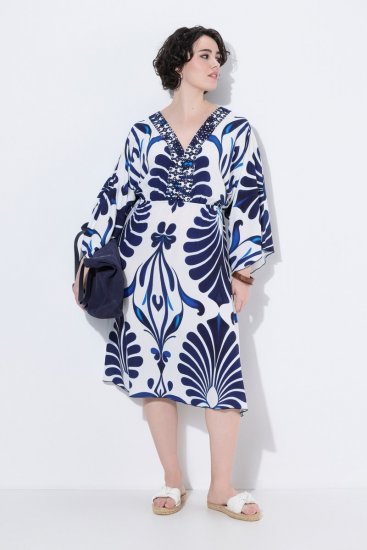Ulla Popken 852314 Abito fantasia Bianco - Vestiti midi - Abiti midi taglie comode