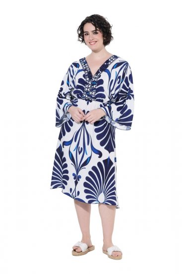 Ulla Popken 852314 Abito fantasia Bianco - Vestiti midi - Abiti midi taglie comode