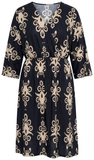 Ulla Popken 852315 Abito a portafoglio fantasia Nero - Vestiti midi - Abiti midi taglie comode