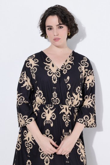 Ulla Popken 852315 Abito a portafoglio fantasia Nero - Vestiti midi - Abiti midi taglie comode