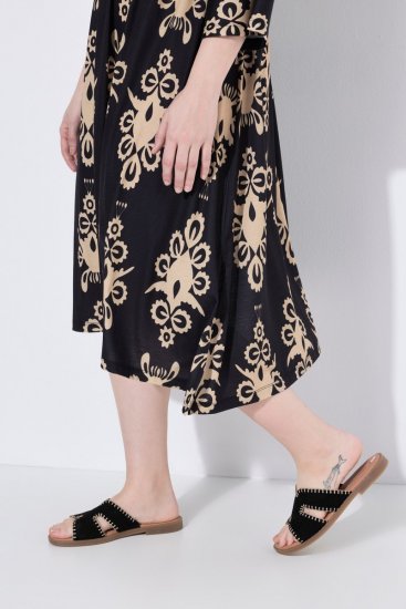 Ulla Popken 852315 Abito a portafoglio fantasia Nero - Vestiti midi - Abiti midi taglie comode