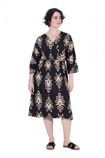 Ulla Popken 852315 Abito a portafoglio fantasia Nero - Vestiti midi - Abiti midi taglie comode