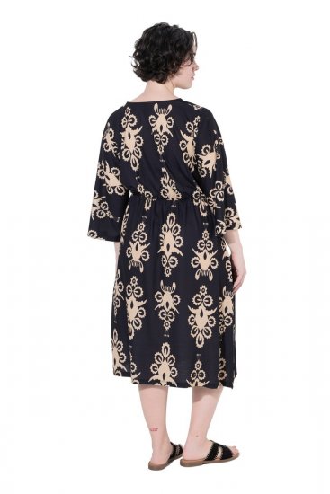 Ulla Popken 852315 Abito a portafoglio fantasia Nero - Vestiti midi - Abiti midi taglie comode