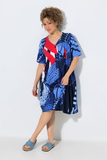 Ulla Popken 852394 Abito midi a maniche corte con scollo a V Blu scuro - Vestiti midi - Abiti midi taglie comode