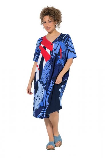 Ulla Popken 852394 Abito midi a maniche corte con scollo a V Blu scuro - Vestiti midi - Abiti midi taglie comode