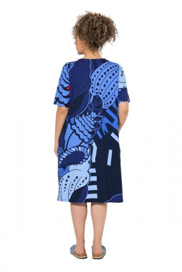Ulla Popken 852394 Abito midi a maniche corte con scollo a V Blu scuro - Vestiti midi - Abiti midi taglie comode