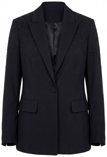 Ulla Popken 852498 Blazer a un bottone con strass Nero - Blazer - Blazer Taglie Forti da Donna