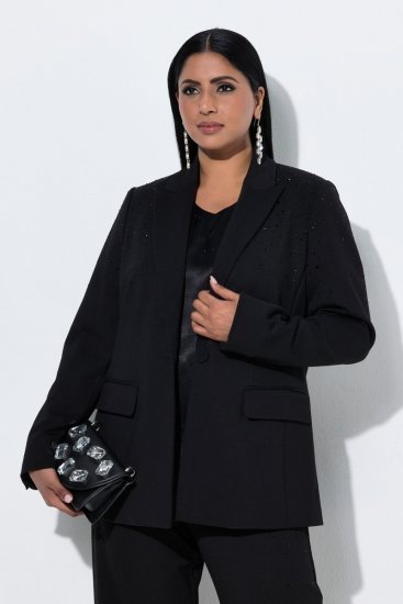 Ulla Popken 852498 Blazer a un bottone con strass Nero - Blazer - Blazer Taglie Forti da Donna