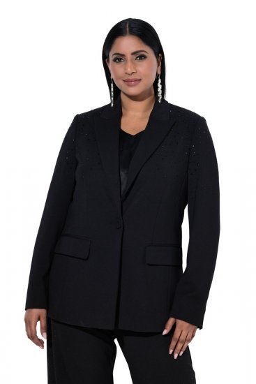 Ulla Popken 852498 Blazer a un bottone con strass Nero - Blazer - Blazer Taglie Forti da Donna