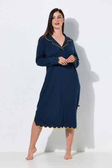 Ulla Popken 852526 Camicia da notte con collo a camicia Blu scuro - Camicie da notte - 