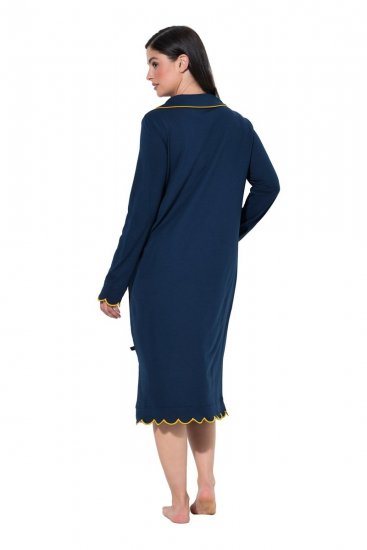 Ulla Popken 852526 Camicia da notte con collo a camicia Blu scuro - Camicie da notte - 