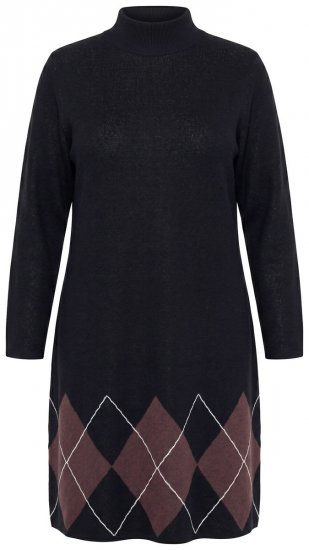 Ulla Popken 852597 Abito in maglia fantasia con collo alto Nero - Abiti in maglia - 